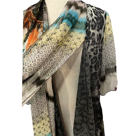 Alberto Makali asymmetrical Sheer Vintage Open Front Cover-Up Cardi Top Size L - Picture 6 of 10